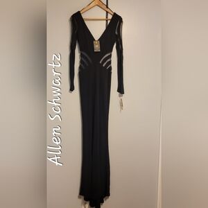 XS ABS Allen Schwartz Full Length Black Mesh Cutout Bodycon Dress Formal Gown